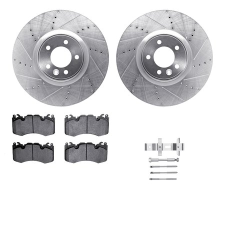 DYNAMIC FRICTION CO 7612-11020, Rotors-Drilled, Slotted-Silver w/ 5000 Euro Ceramic Brake Pads incl. Hardware, Zinc Coat 7612-11020